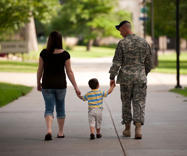 Military family walking